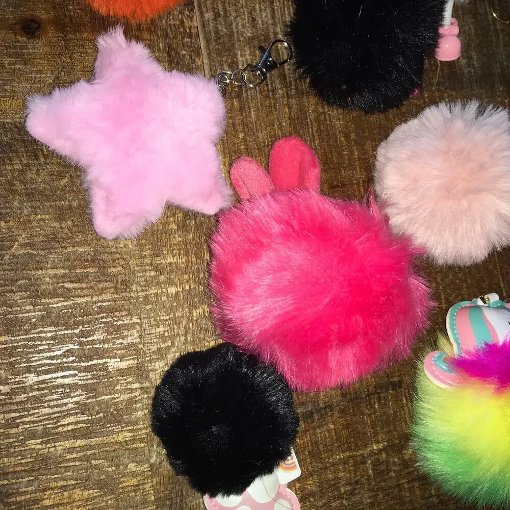 Faux Fur Pom Pom Keychain Bag Charms Assorted Wholesale LOT OF 16 Purse Charm